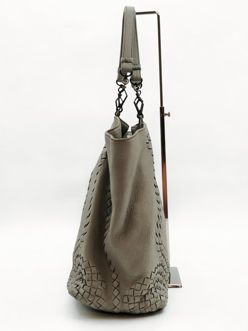 Bottega Veneta Large Leather Tote Bag Gray Intrecciato Shoulder Bag Italy - Picture 3 of 11